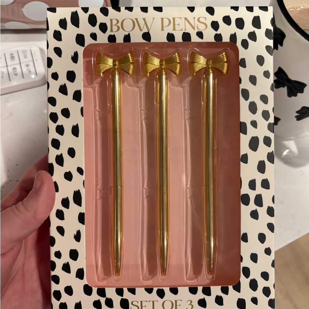 Gold Bow Pens Set of 3